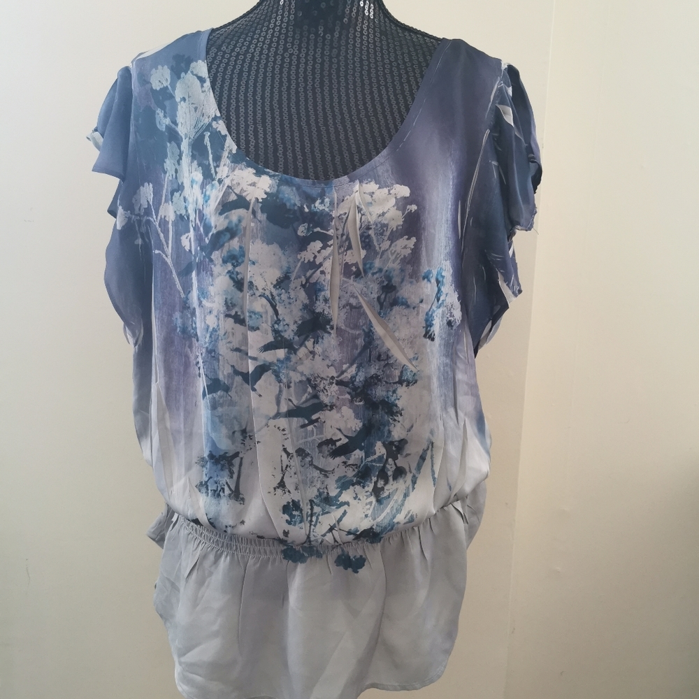 Fred David Silky Multi Blue Toned Blouse Size XL